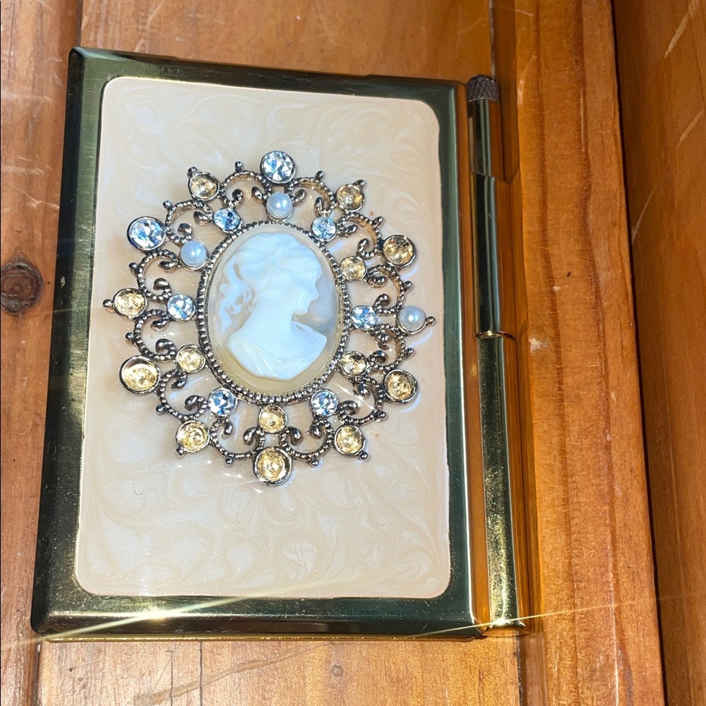 Vintage Cameo Compact Notebook with Gold Accents